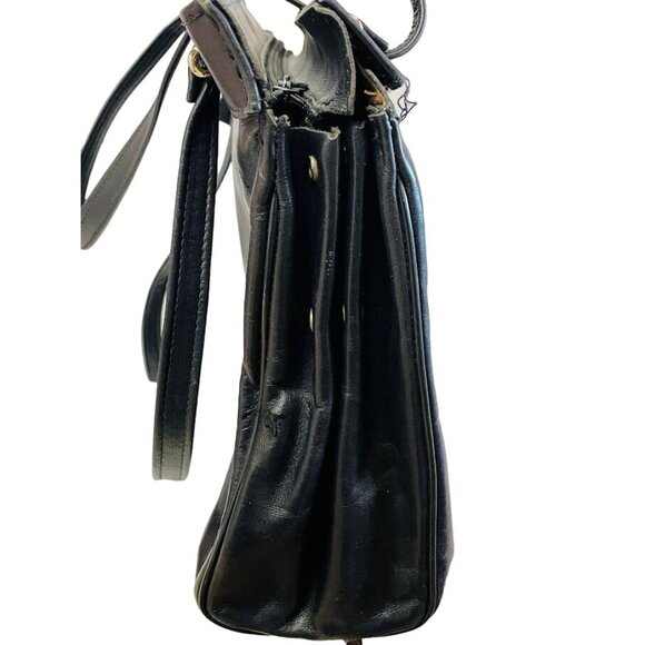 Vintage Shoulder Bag Black Leather Double Handle Strap 13" x 10" x 3 1/2" - Picture 2 of 16